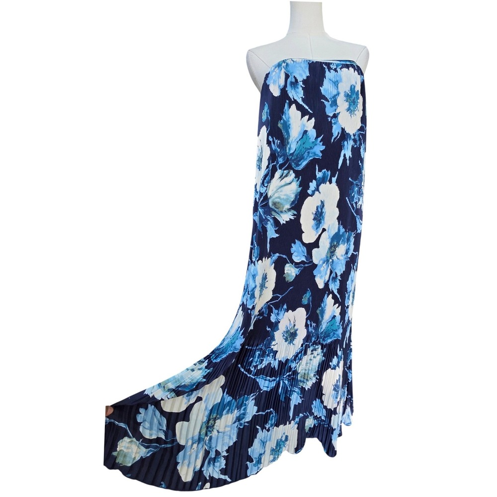 Abercrombie & Fitch Strapless Maxi Dress Womens Large Blue Floral Pleated
